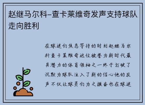 赵继马尔科-查卡莱维奇发声支持球队走向胜利