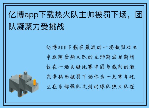 亿博app下载热火队主帅被罚下场，团队凝聚力受挑战