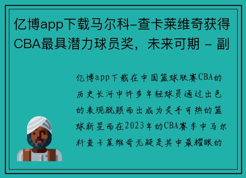 亿博app下载马尔科-查卡莱维奇获得CBA最具潜力球员奖，未来可期 - 副本