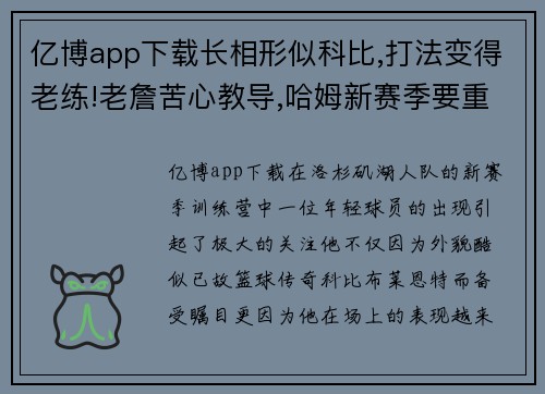 亿博app下载长相形似科比,打法变得老练!老詹苦心教导,哈姆新赛季要重用
