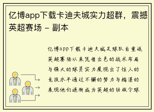 亿博app下载卡迪夫城实力超群，震撼英超赛场 - 副本